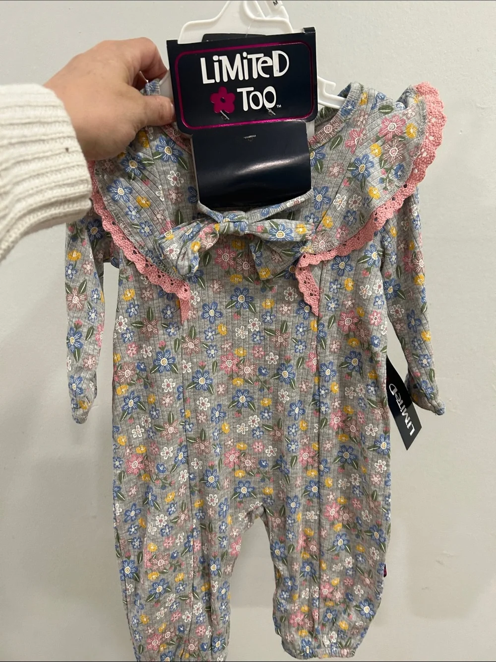 Limited Too Multicolor Floral Ruffle Collar Romper - Pink, Blue, Yellow, Green